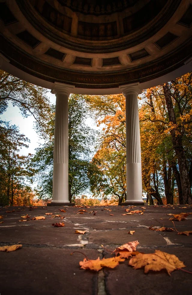 Autumn Monument Greek-style dome structure surrounded by autumn foliage